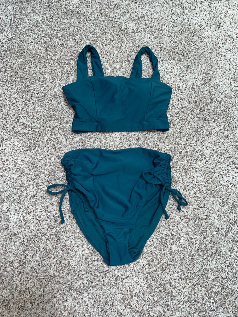 Calia Teal High-Waisted Bikini Set Size Small | Adjustable Ruched Bottoms